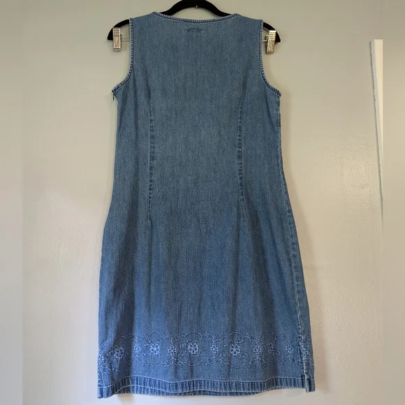 Vintage Cherokee Floral Embroidered Denim Shift Dress Sleeveless Size S - Picture 2 of 6